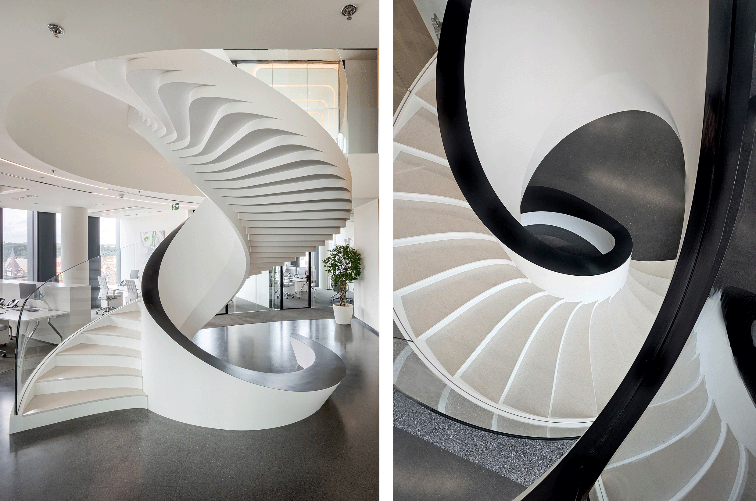 L'escalier du bureau de Penta dans le bâtiment Masaryčka à Prague, République tchèque